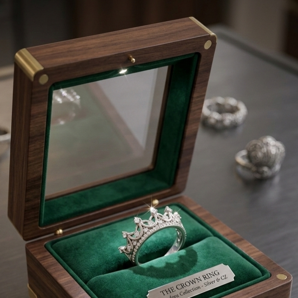 Sterling Silver Crown Ring with Box